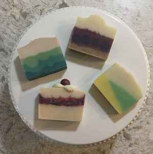Multi-Coloured Soap Bars on a Cake Stand